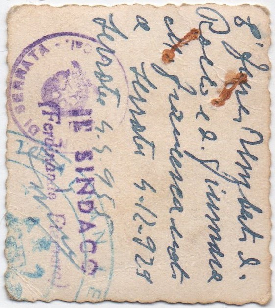 Back of nonno's passport photo.